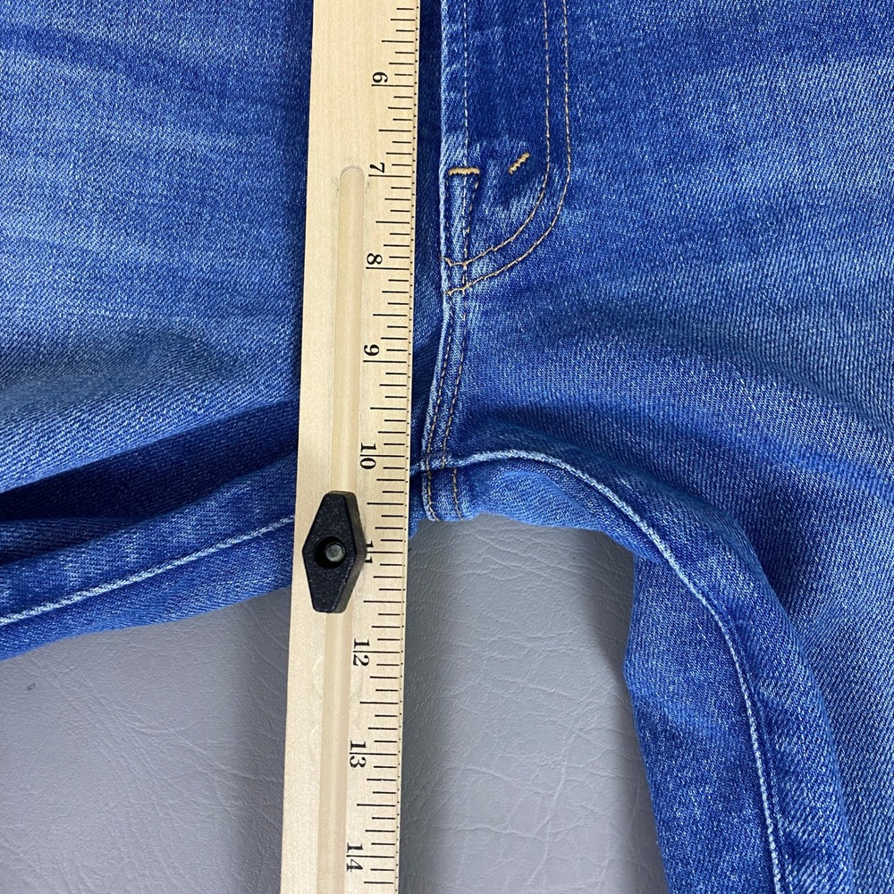 MOTHER Blue Distressed Flare Jeans with Frayed Hem - Picture 10 of 14